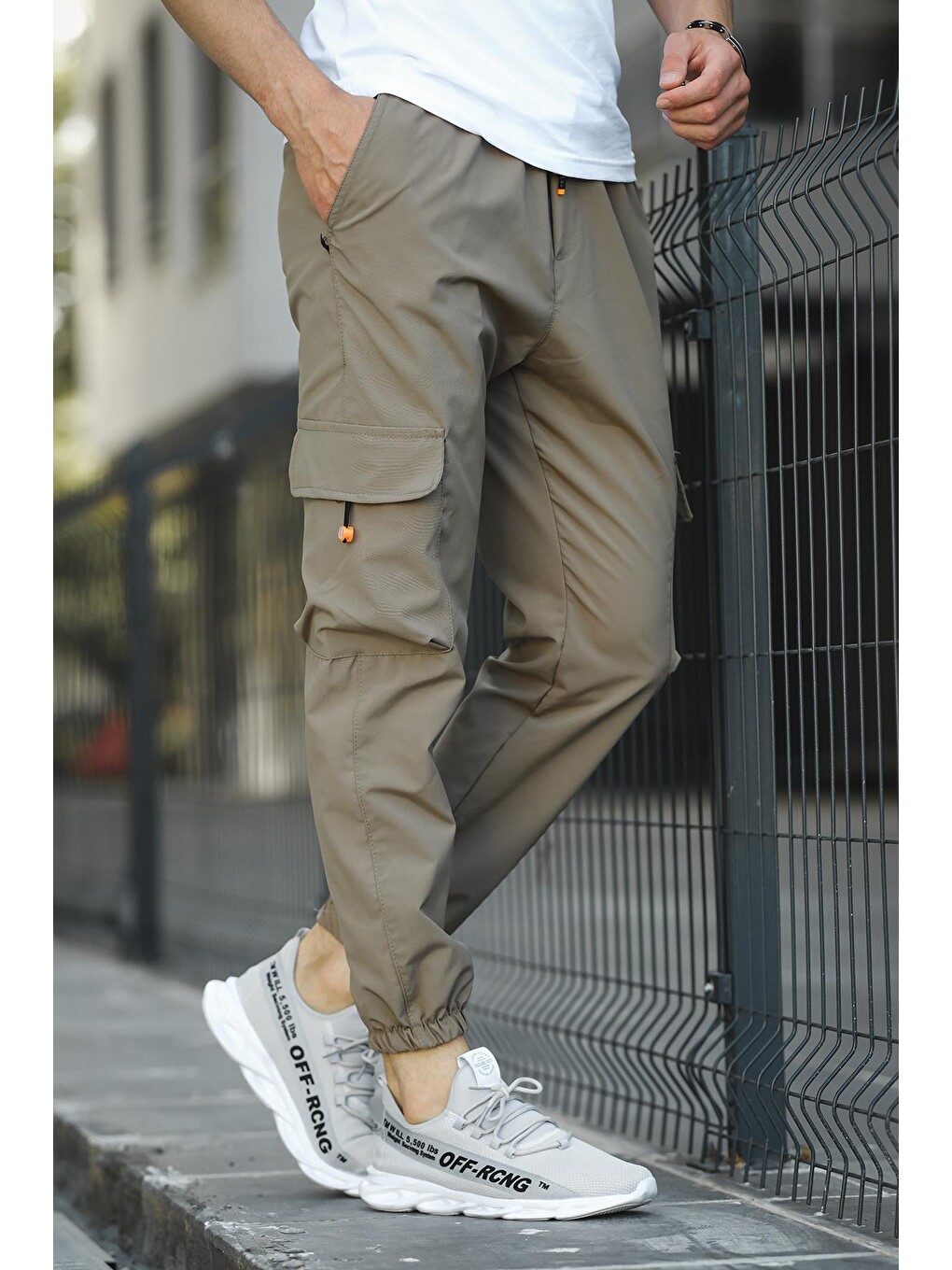 Haki Slim Fit Kort Paraşüt Kargo Cepli Erkek Eşofman Alt-2