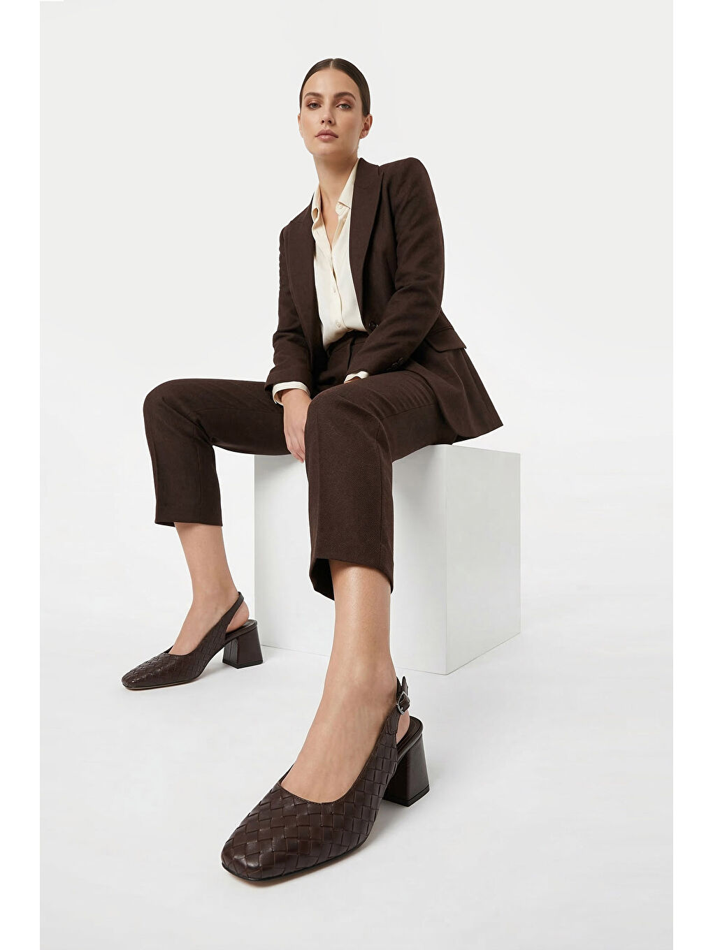 Kahverengi Kadın KAHVERENGİ Orta Kalın Topuklu Arkası Açık Ayakkabı-2