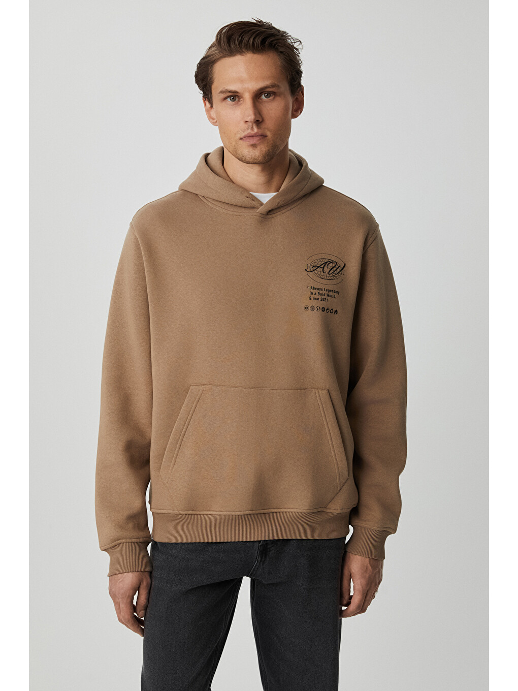 Bej Legandary Erkek Yumuşacık Vizon Sweatshirt