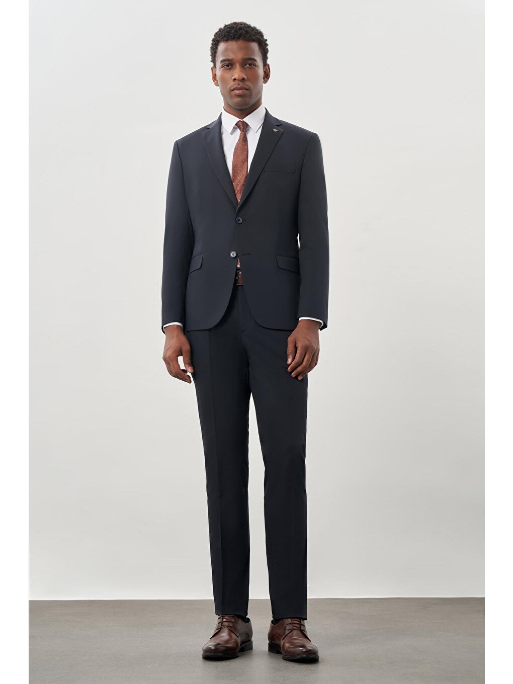 Koyu Lacivert Düz Mono Yaka Esnek 6 Drop Slim Fit Classic Takım Elbise 1001245178