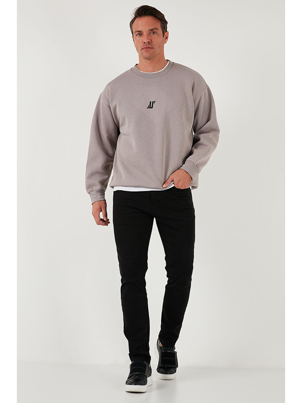 Buratti Açık Antrasit Regular Fit Bisiklet Yaka Pamuklu İçi Tüylü Yumuşak Şardonlu Erkek Sweatshirt 5905405