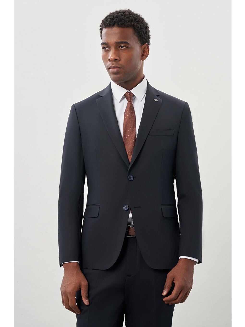 Koyu Lacivert Düz Mono Yaka Esnek 6 Drop Slim Fit Classic Takım Elbise 1001245178-1
