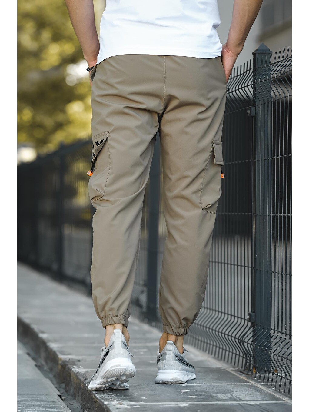 Haki Slim Fit Kort Paraşüt Kargo Cepli Erkek Eşofman Alt-3