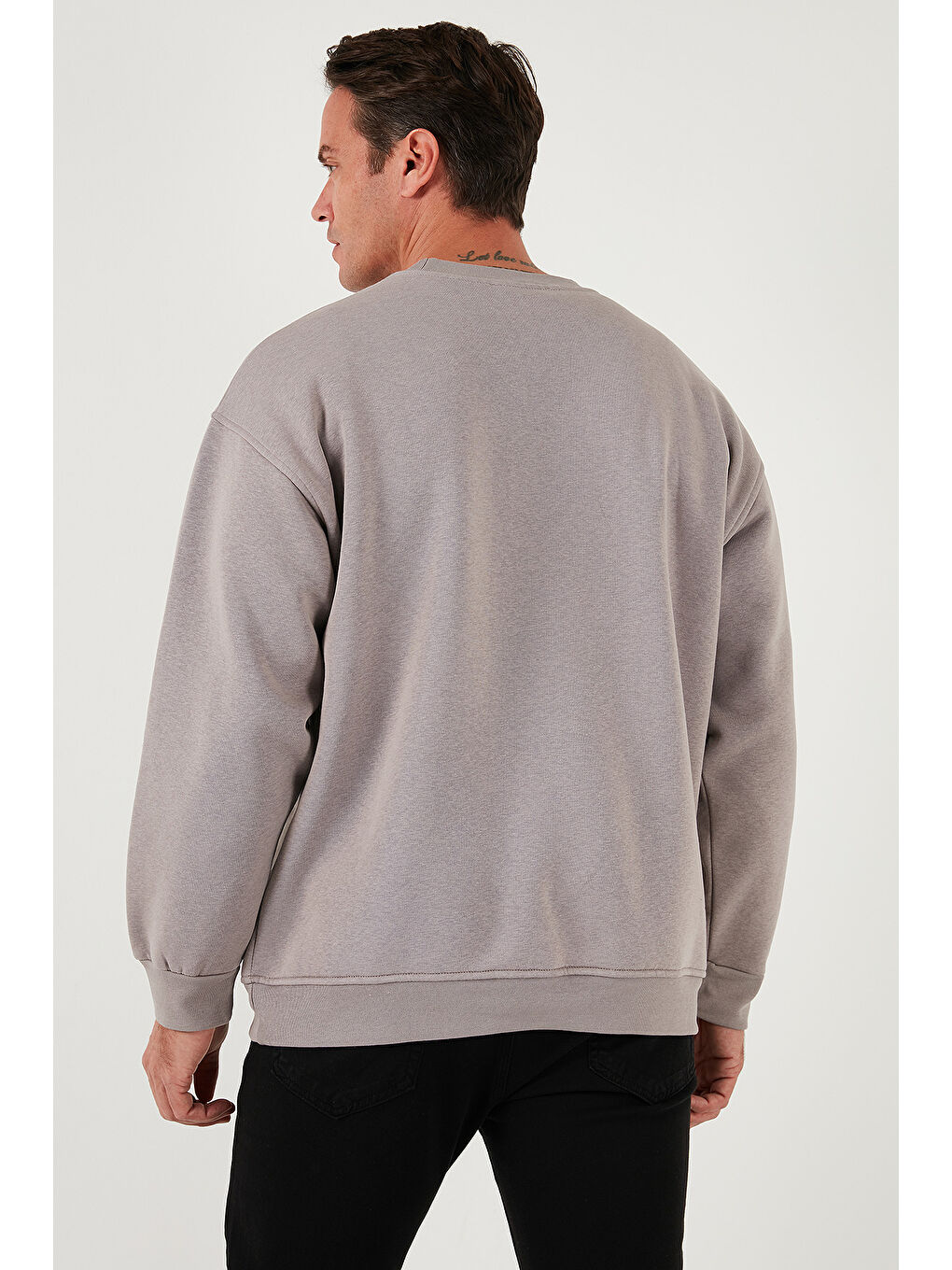 Buratti Açık Antrasit Regular Fit Bisiklet Yaka Pamuklu İçi Tüylü Yumuşak Şardonlu Erkek Sweatshirt 5905405 - 4