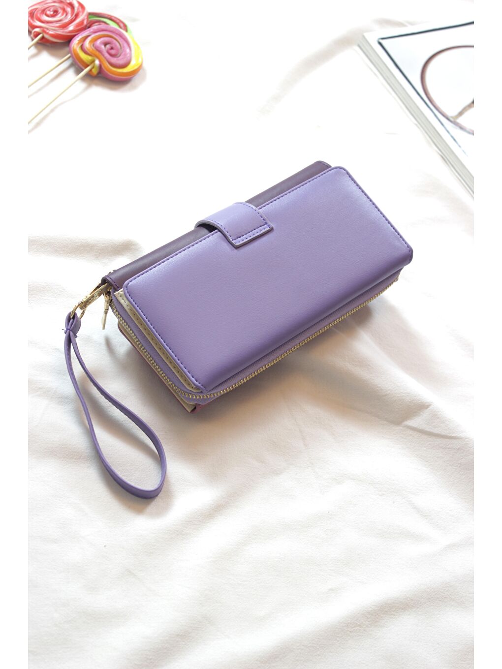 Pembe Büyük Boy Renkli Kadın Cüzdan Ve El Çantası-2