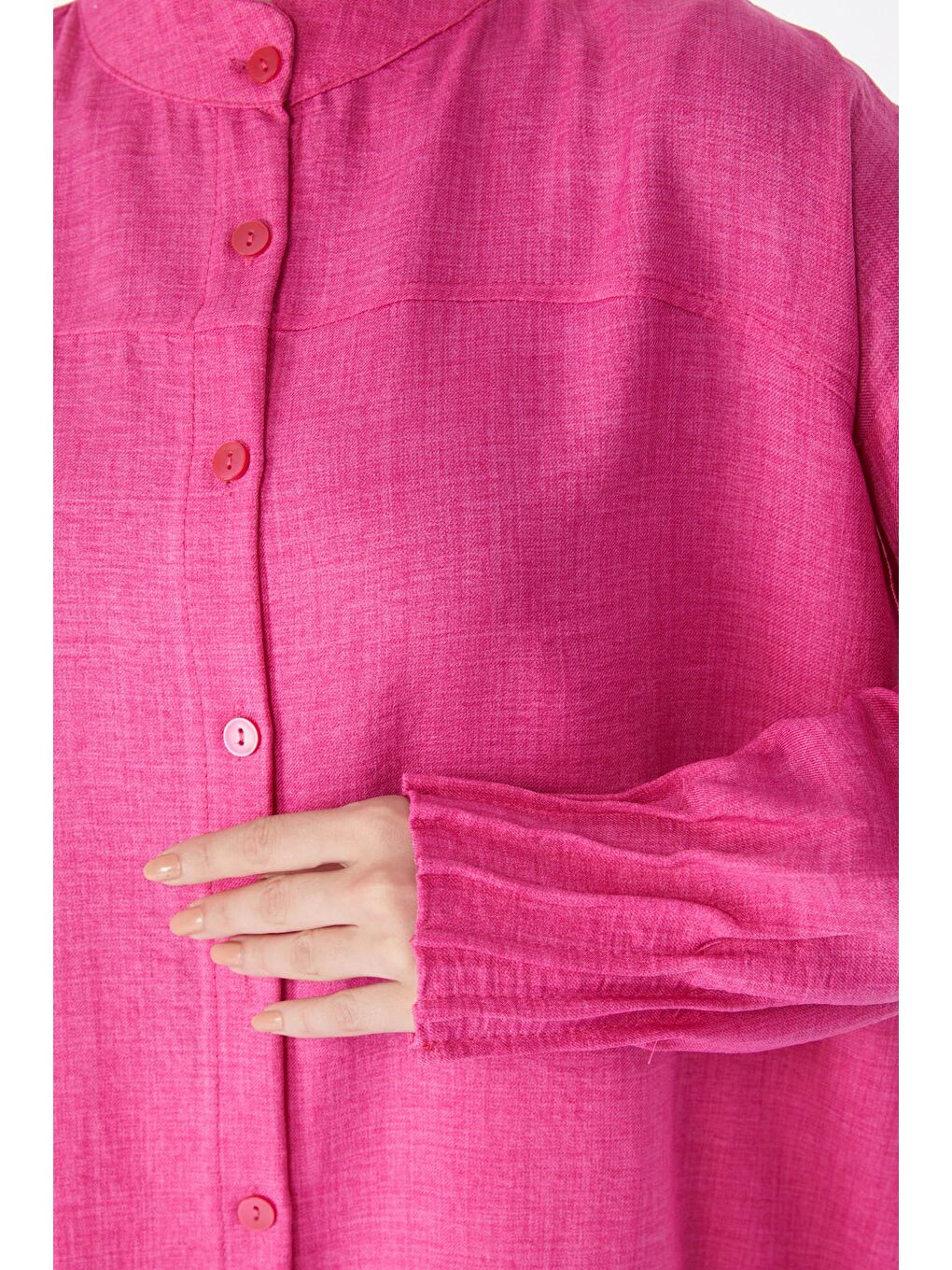 Hakim Yaka Kadın Fuşya Kol Ağzı Fırfır Detaylı Tunik - 24603-4