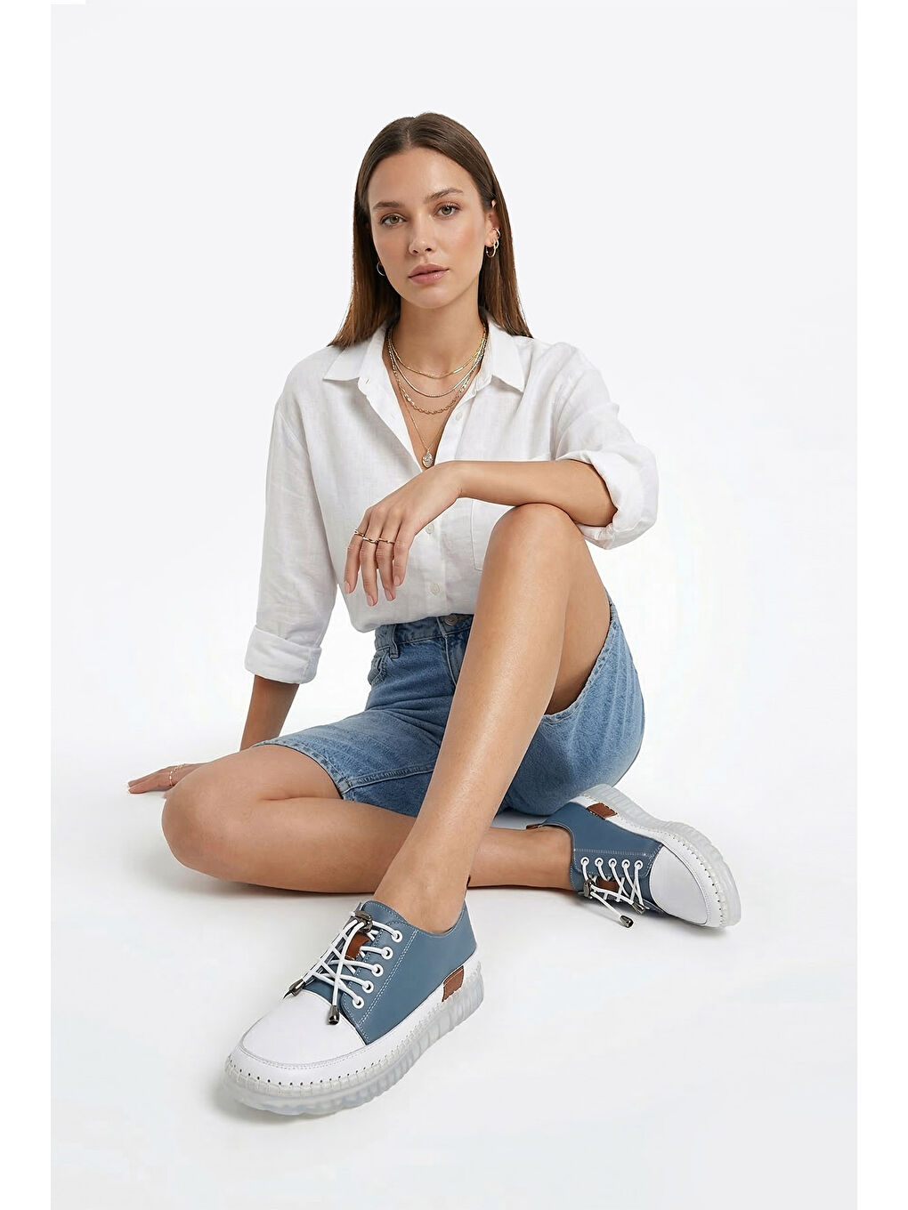 Mavi Kadın MAVİ Bağcıklı Hakiki Deri Sneaker-2