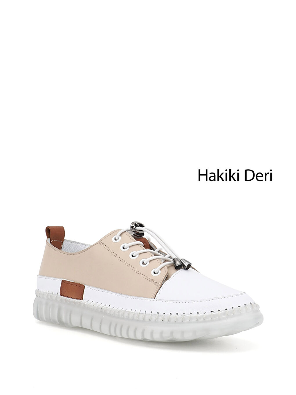 Bej Kadın YENİ BEJ Bağcıklı Hakiki Deri Sneaker