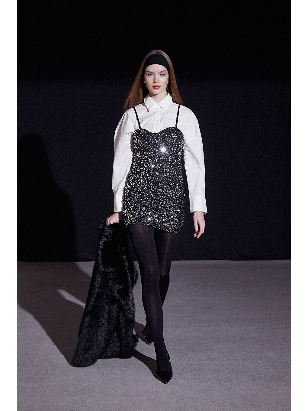 Gri Askılı Pul Elbise Gümüş