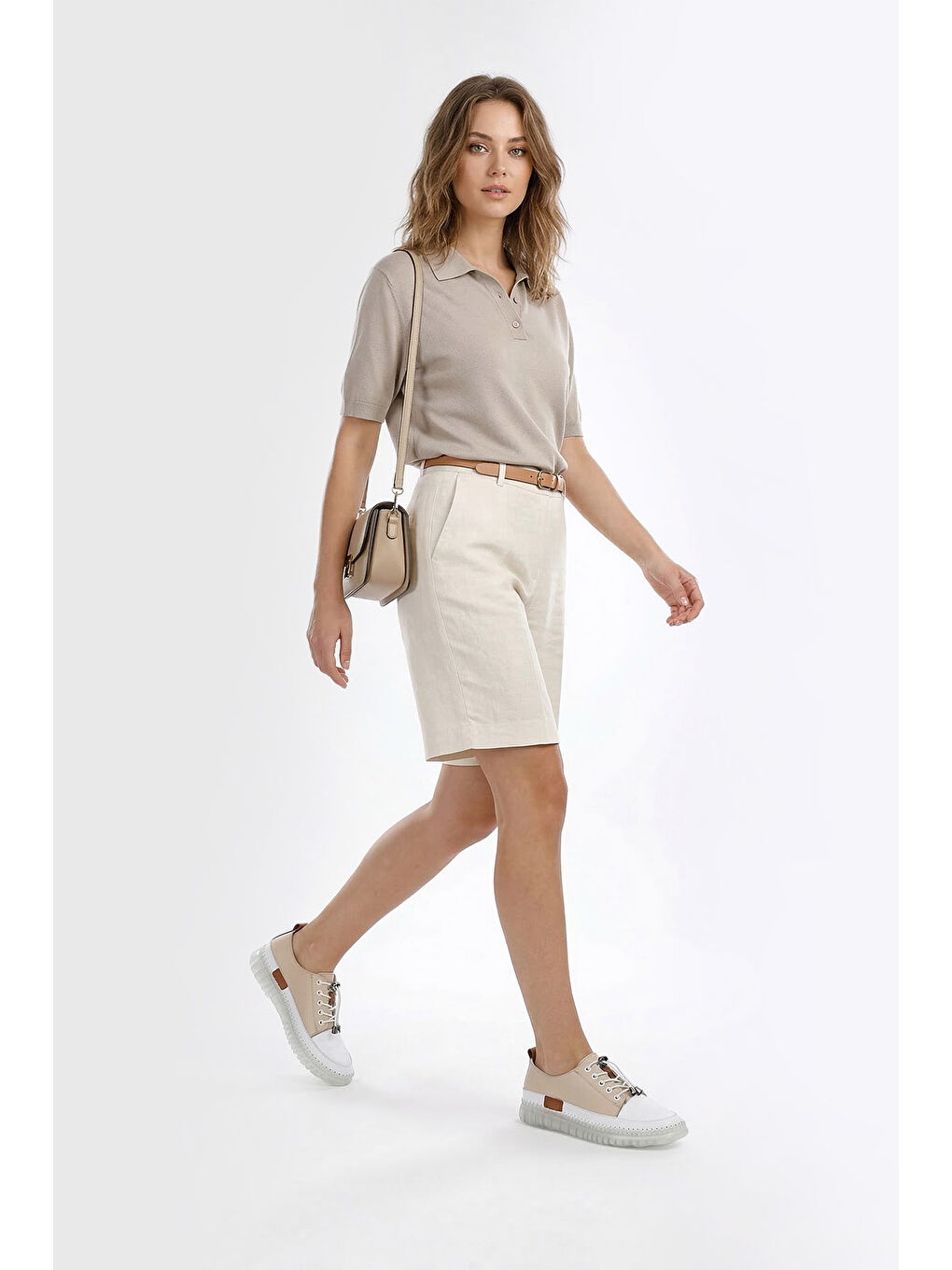 Bej Kadın YENİ BEJ Bağcıklı Hakiki Deri Sneaker-2