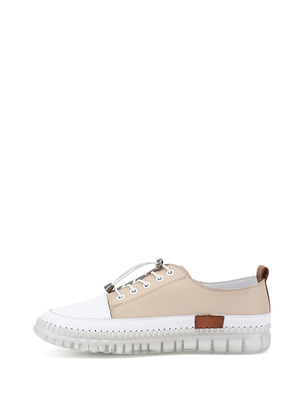 Bej Kadın YENİ BEJ Bağcıklı Hakiki Deri Sneaker-3