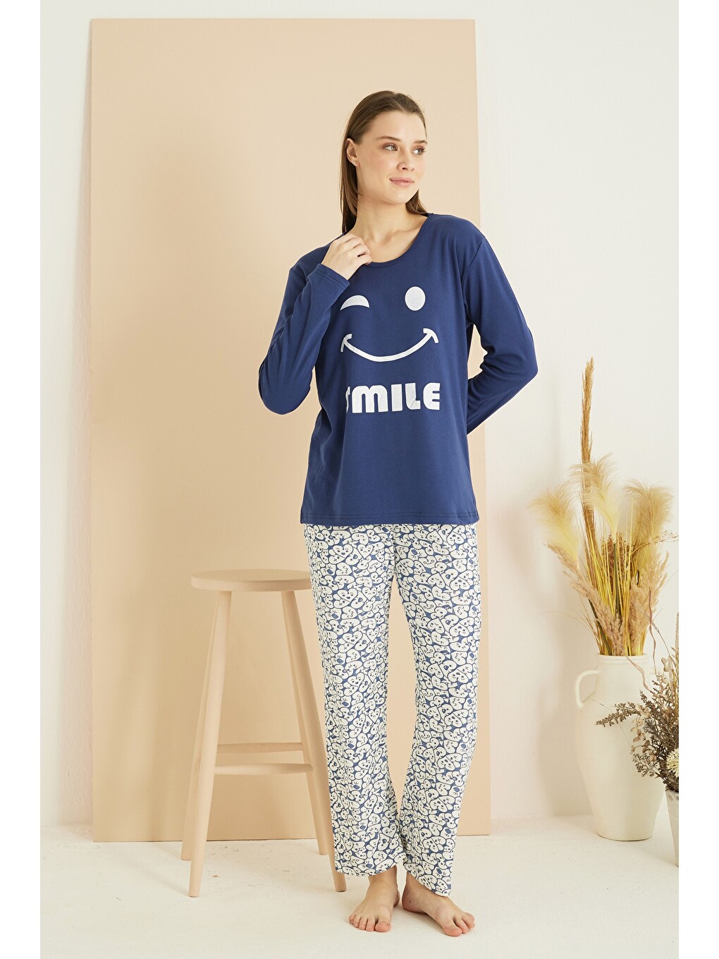 Lacivert İnterlok Pamuklu Örme Pijama Takım 7819-1