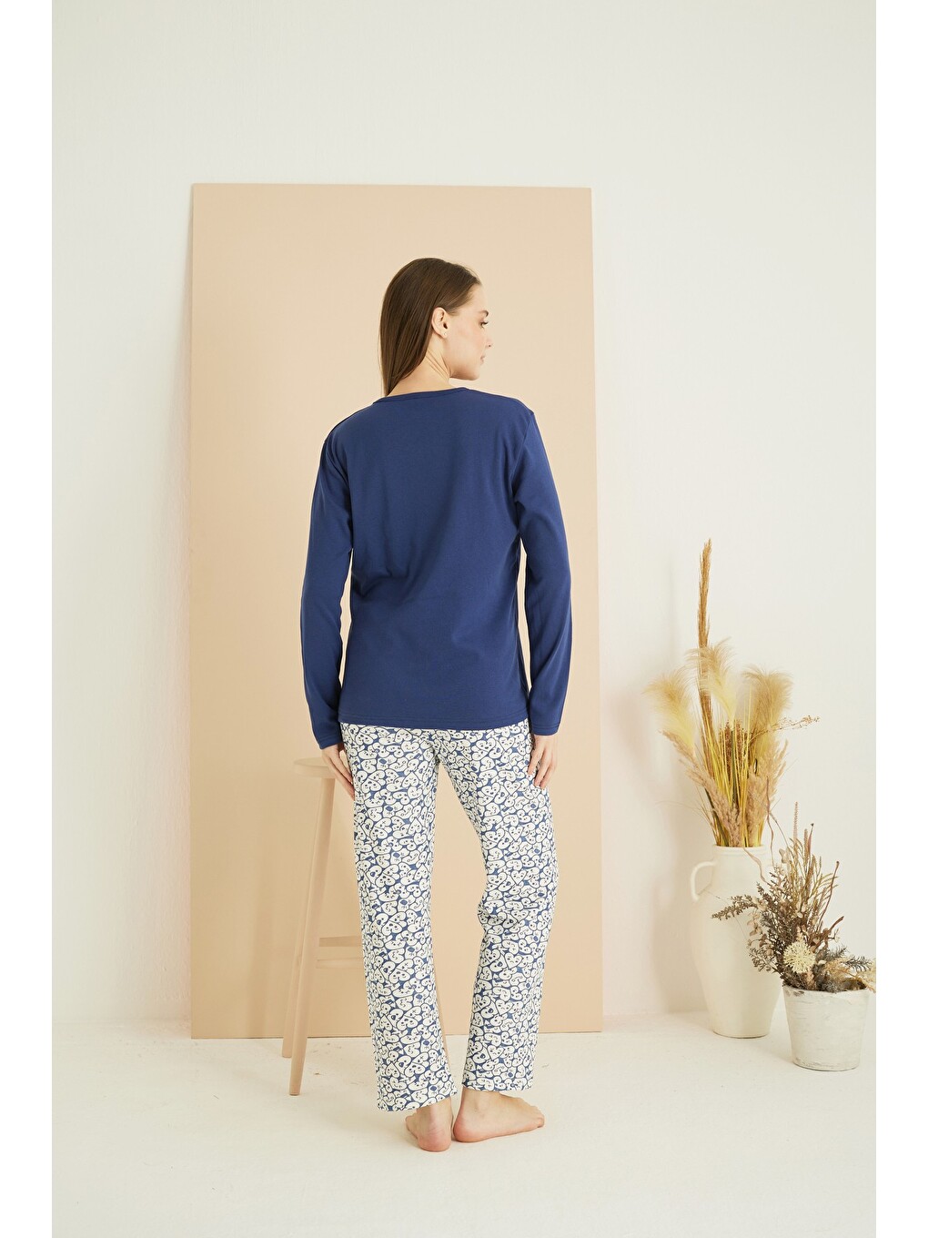 Lacivert İnterlok Pamuklu Örme Pijama Takım 7819-2