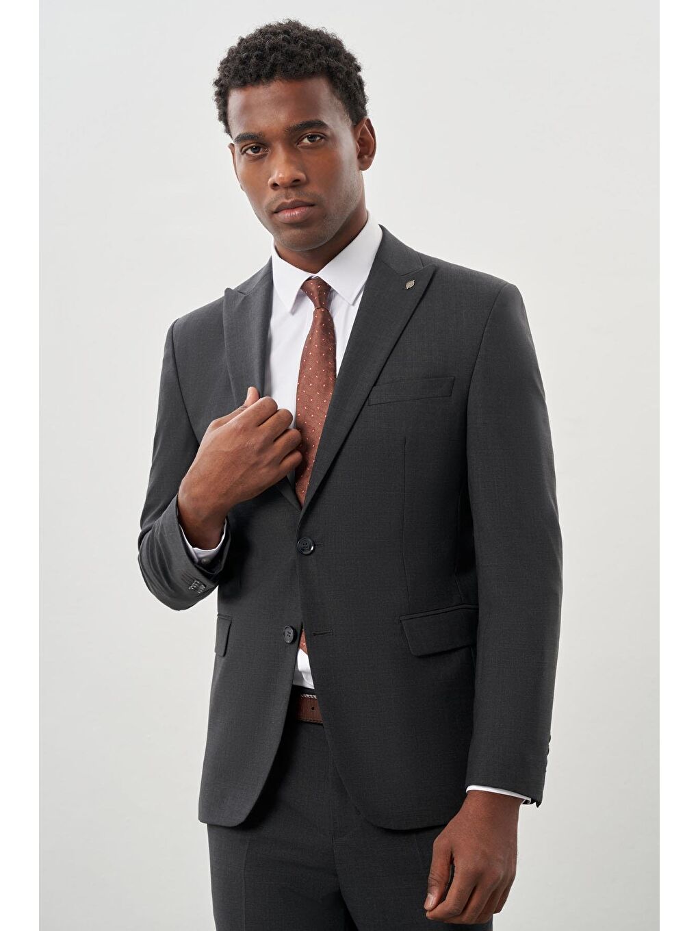 Koyu Antrasit Düz Kılıç Yaka Yünlü 6 Drop Slim Fit Classic Takım Elbise 1001245179-1