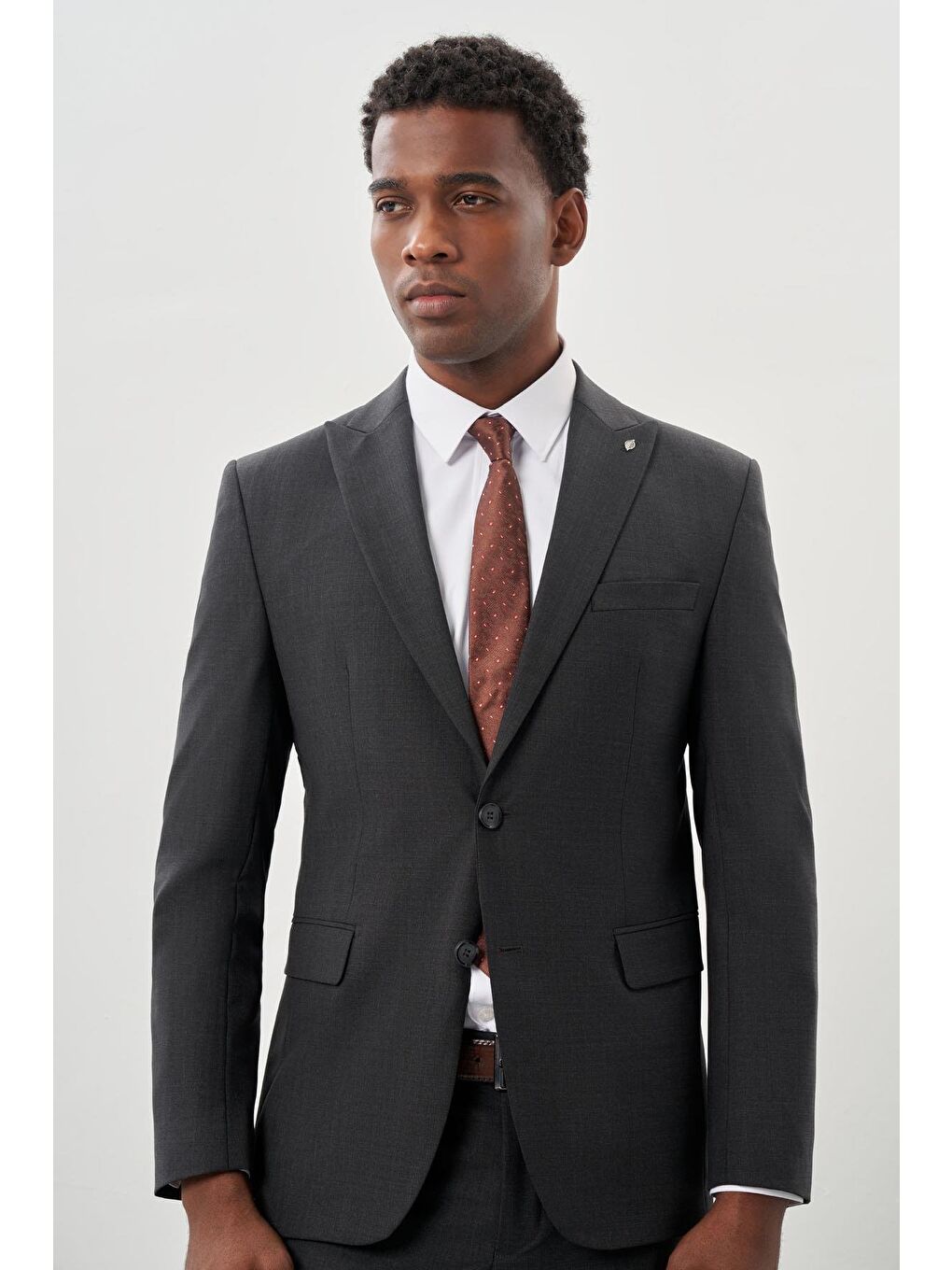 Koyu Antrasit Düz Kılıç Yaka Yünlü 6 Drop Slim Fit Classic Takım Elbise 1001245179-2