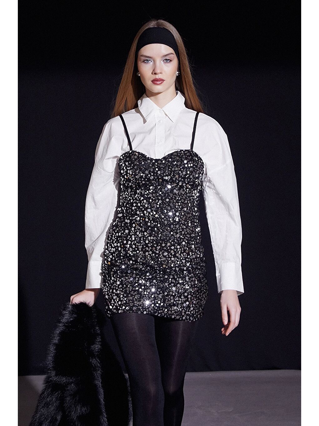 Gri Askılı Pul Elbise Gümüş-2