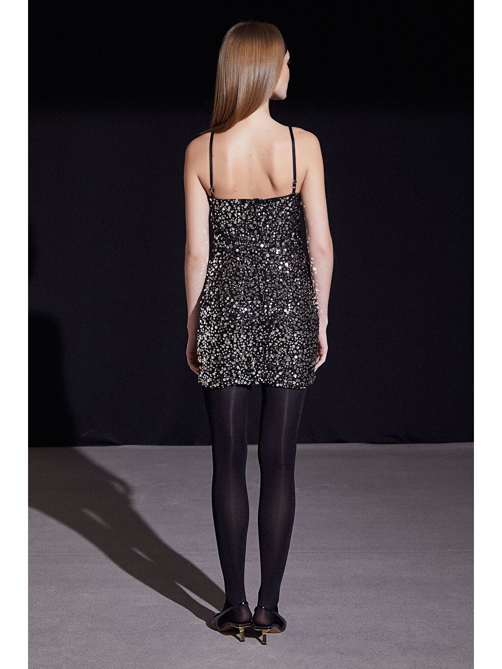 Gri Askılı Pul Elbise Gümüş-5