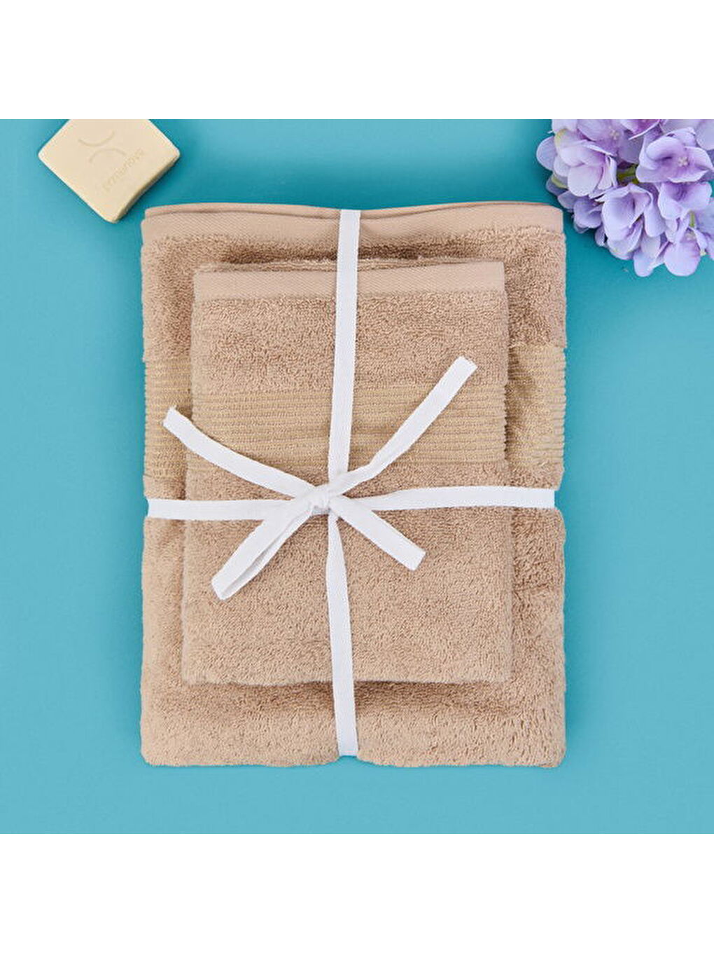 Soft Ella 2'li Hamam Seti - Bej - 50x70 cm + 70x140 cm