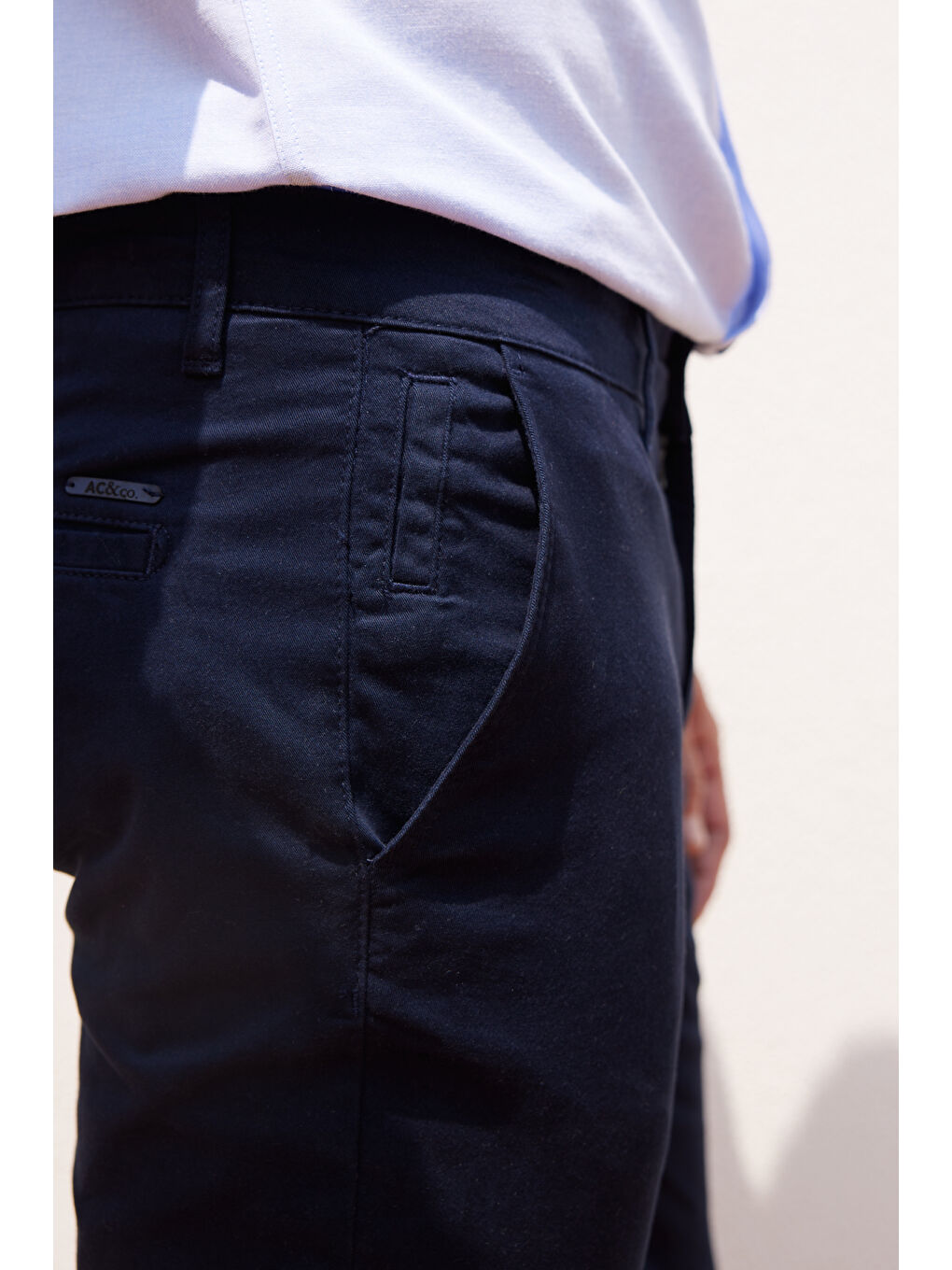 Erkek Lacivert Slim Fit Dar Kesim Pamuklu Esnek Yan Cep Rahat Chino Pantolon-3