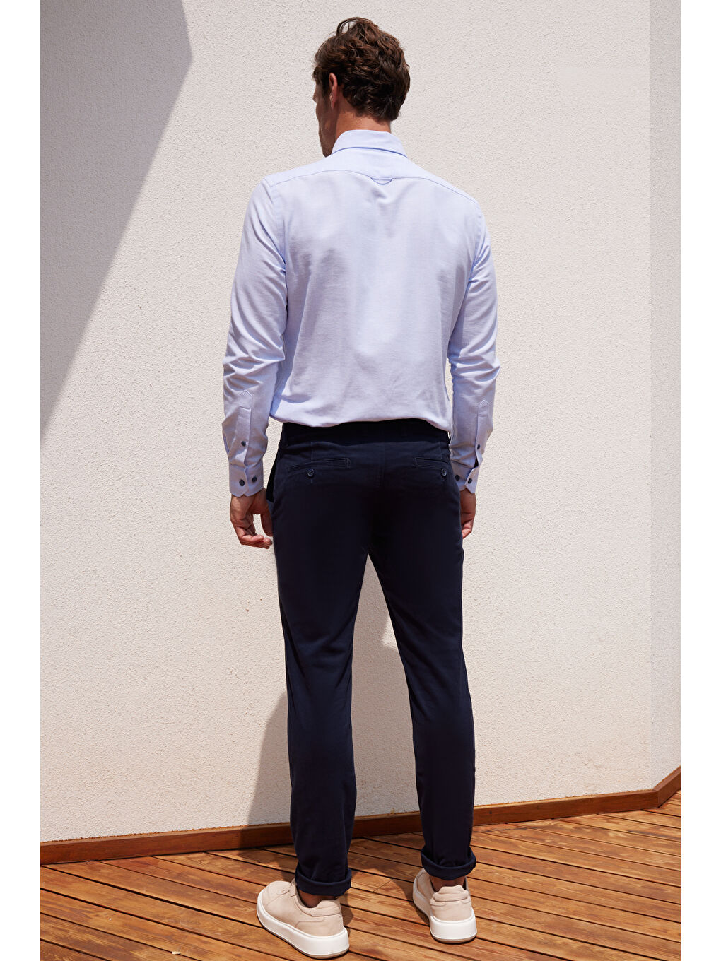 Erkek Lacivert Slim Fit Dar Kesim Pamuklu Esnek Yan Cep Rahat Chino Pantolon-5