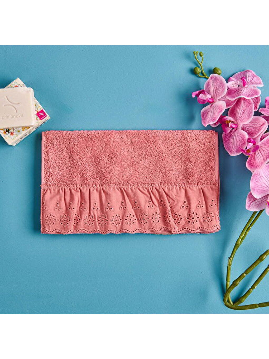 Evidea Pembe Soft Fırfırlı El Havlusu - Gülkurusu - 30x50 cm