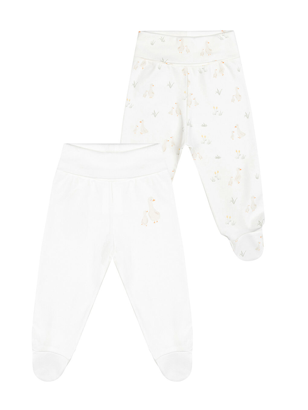 Unisex Kaz Desenli 2'li Patikli Alt Yenidoğan-9 Ay Ekru-4