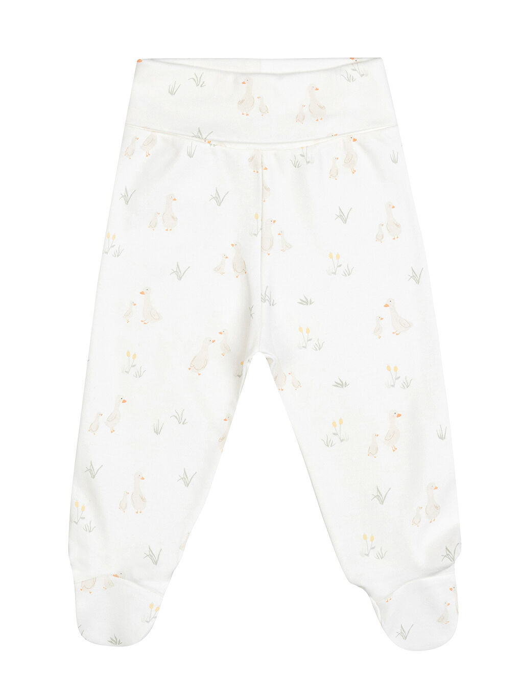 Unisex Kaz Desenli 2'li Patikli Alt Yenidoğan-9 Ay Ekru-8