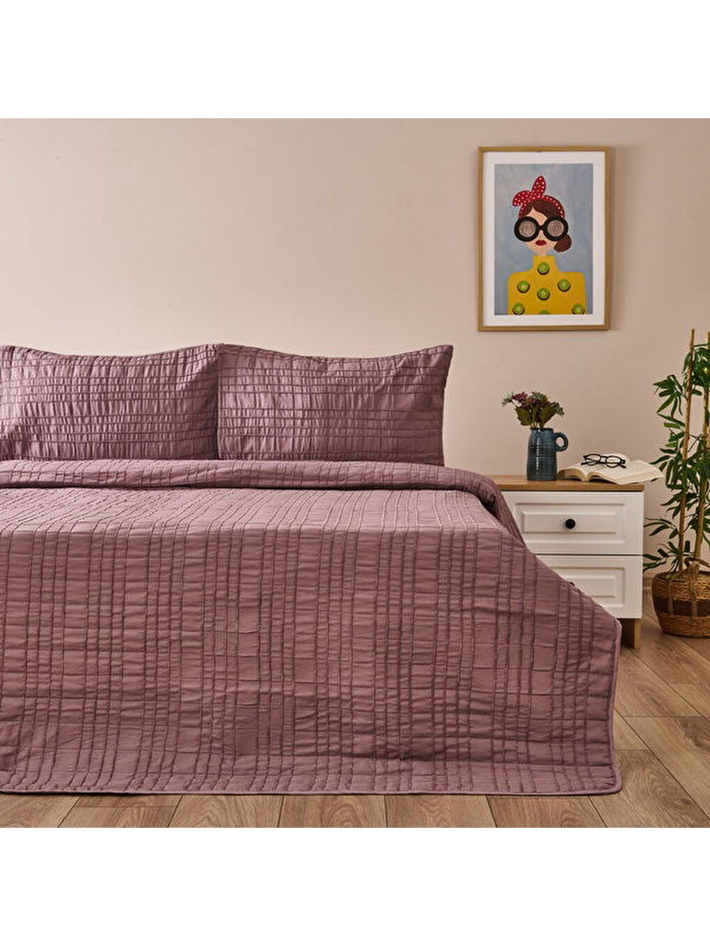 Soft Elit Çift Kişilik Yatak Örtüsü Seti - Mürdüm - 200x230 cm