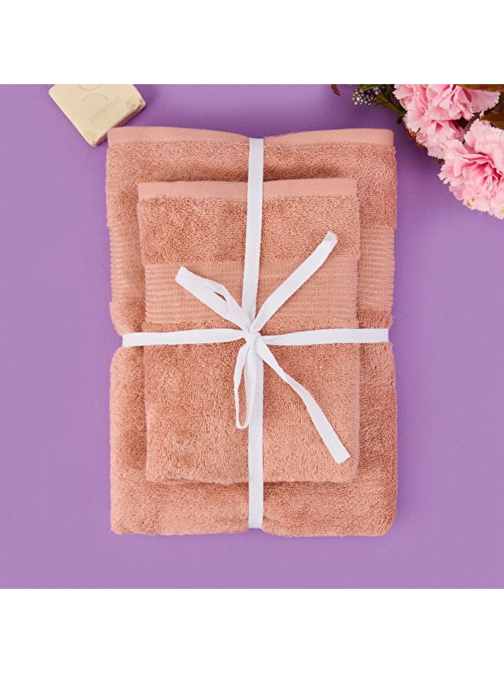 Evidea Soft Ella 2'li Hamam Seti - Pembe - 50x70 cm + 70x140 cm