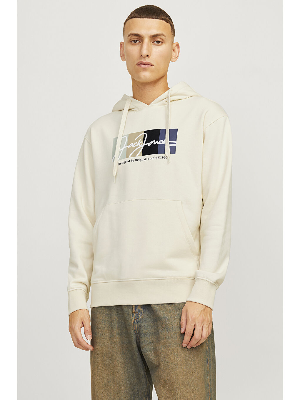 Jack & Jones Bej Originals Jorportland Pamuk Karışımlı Regular Fit Kapüşonlu Erkek Sweat 12262421