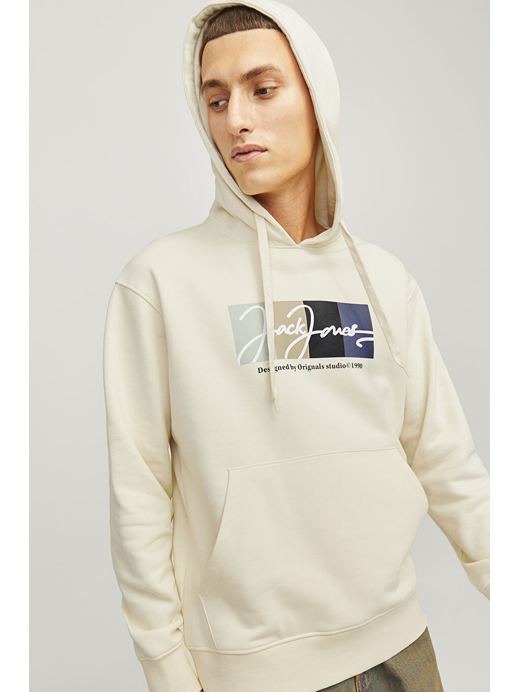 Jack & Jones Bej Originals Jorportland Pamuk Karışımlı Regular Fit Kapüşonlu Erkek Sweat 12262421 - 1