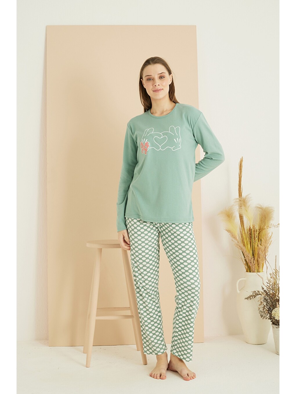 Yeşil İnterlok Pamuklu Örme Pijama Takım 7819-1