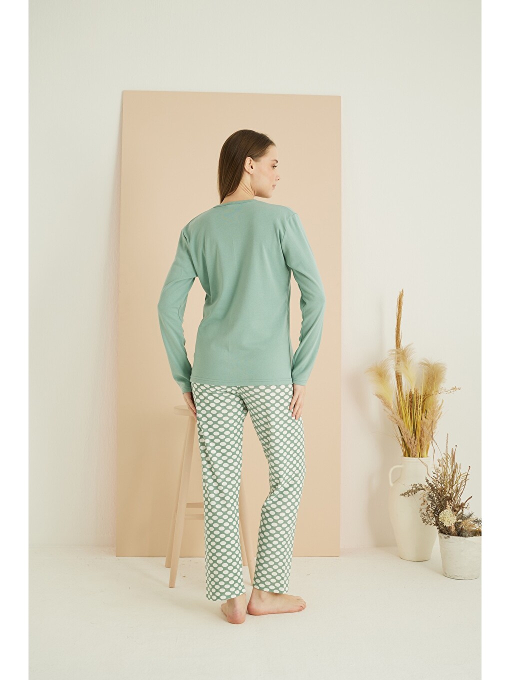 Yeşil İnterlok Pamuklu Örme Pijama Takım 7819-2