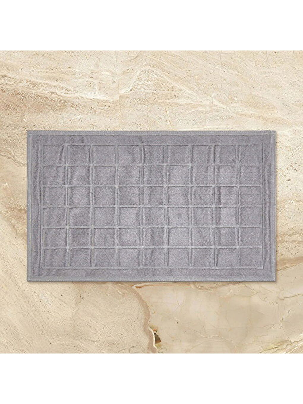 Soft Kare Desen 2'li Banyo Paspası - Gri - 60x100 cm + 50x60 cm-1