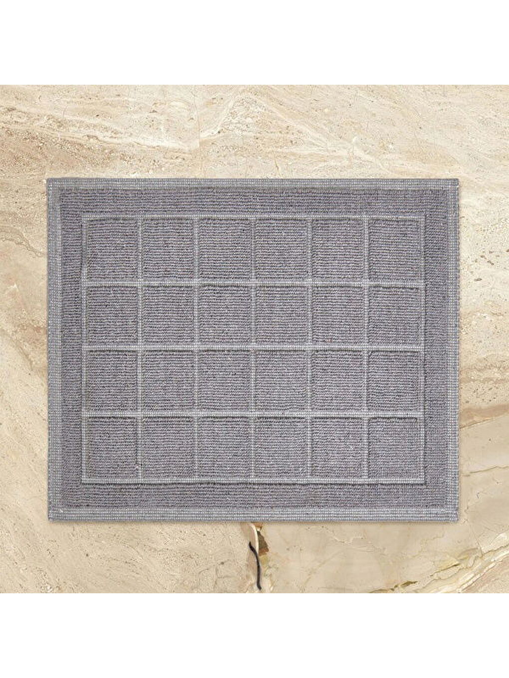 Soft Kare Desen 2'li Banyo Paspası - Gri - 60x100 cm + 50x60 cm-2