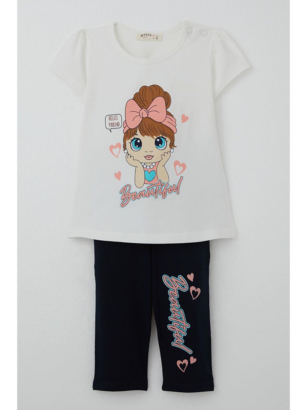 Kız Çocuk Kapri Tayt Takım Güzel Kız Baskılı Ekru (1.5-3 Yaş)