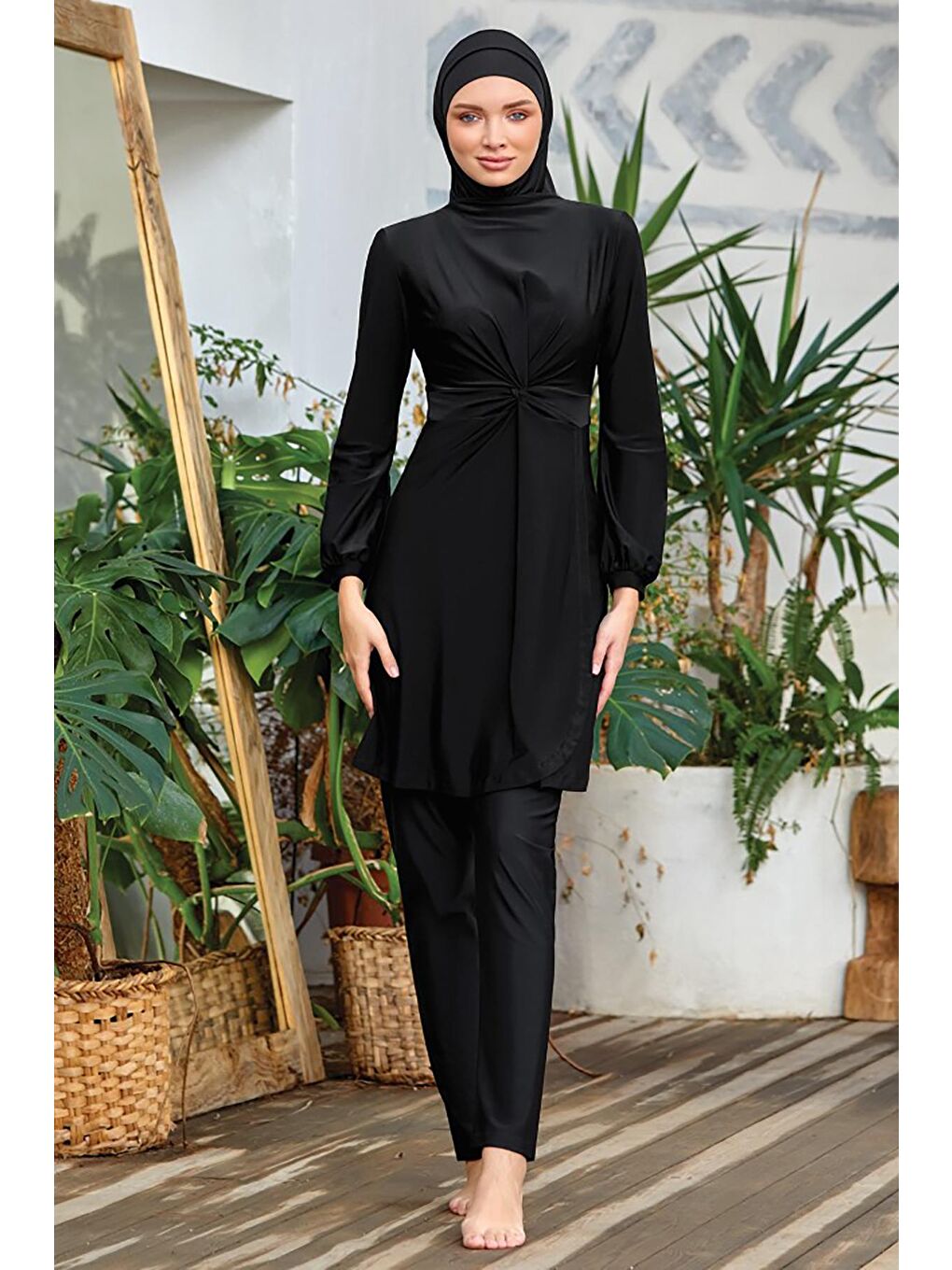 Şık Likralı Tam Kapalı Tesettür Mayo Tummy 2 4464 Siyah