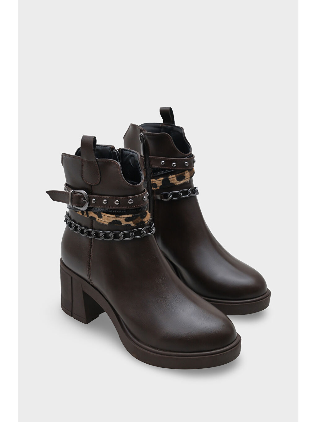 Kahverengi Meridith Metal Tokalı Kadın Bot-1