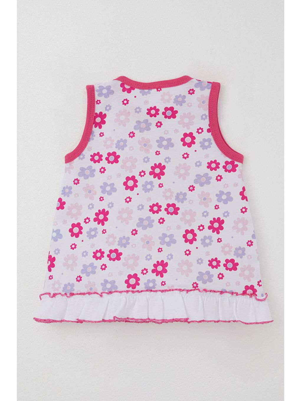 Kız Bebek Elbise Renkli Çiçek Desenli Etek Kısmı Fırfır Detaylı Beyaz (0-6 Ay)-1