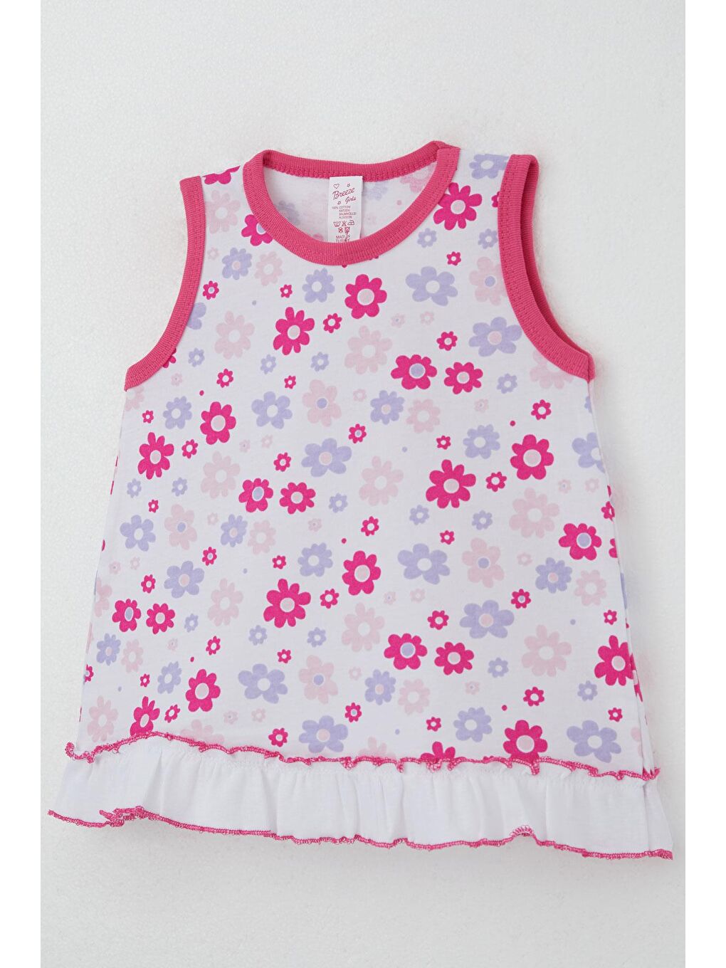 Kız Bebek Elbise Renkli Çiçek Desenli Etek Kısmı Fırfır Detaylı Beyaz (0-6 Ay)-2