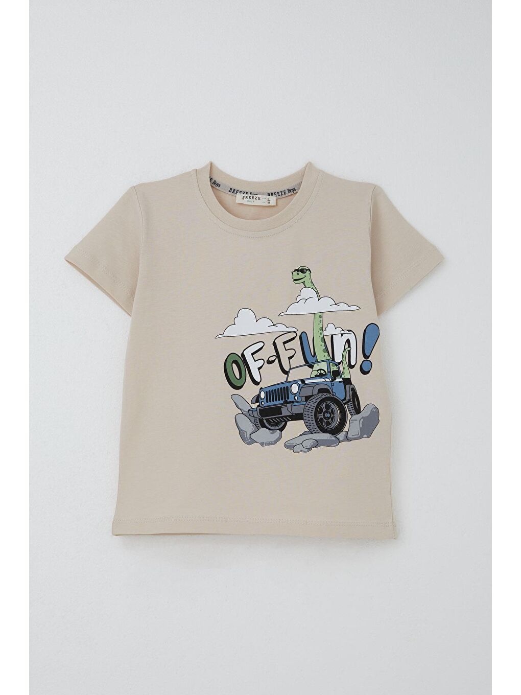 Erkek Çocuk Şortlu Takım Maceracı Dinozor Baskılı Bej (2-3 Yaş)-1