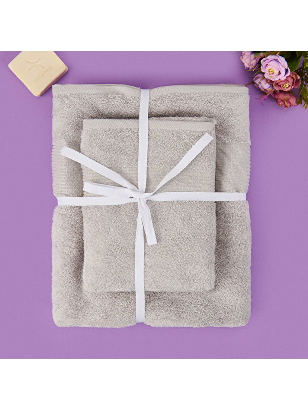 Soft Ella 2'li Hamam Seti - Gri - 50x70 cm + 70x140 cm