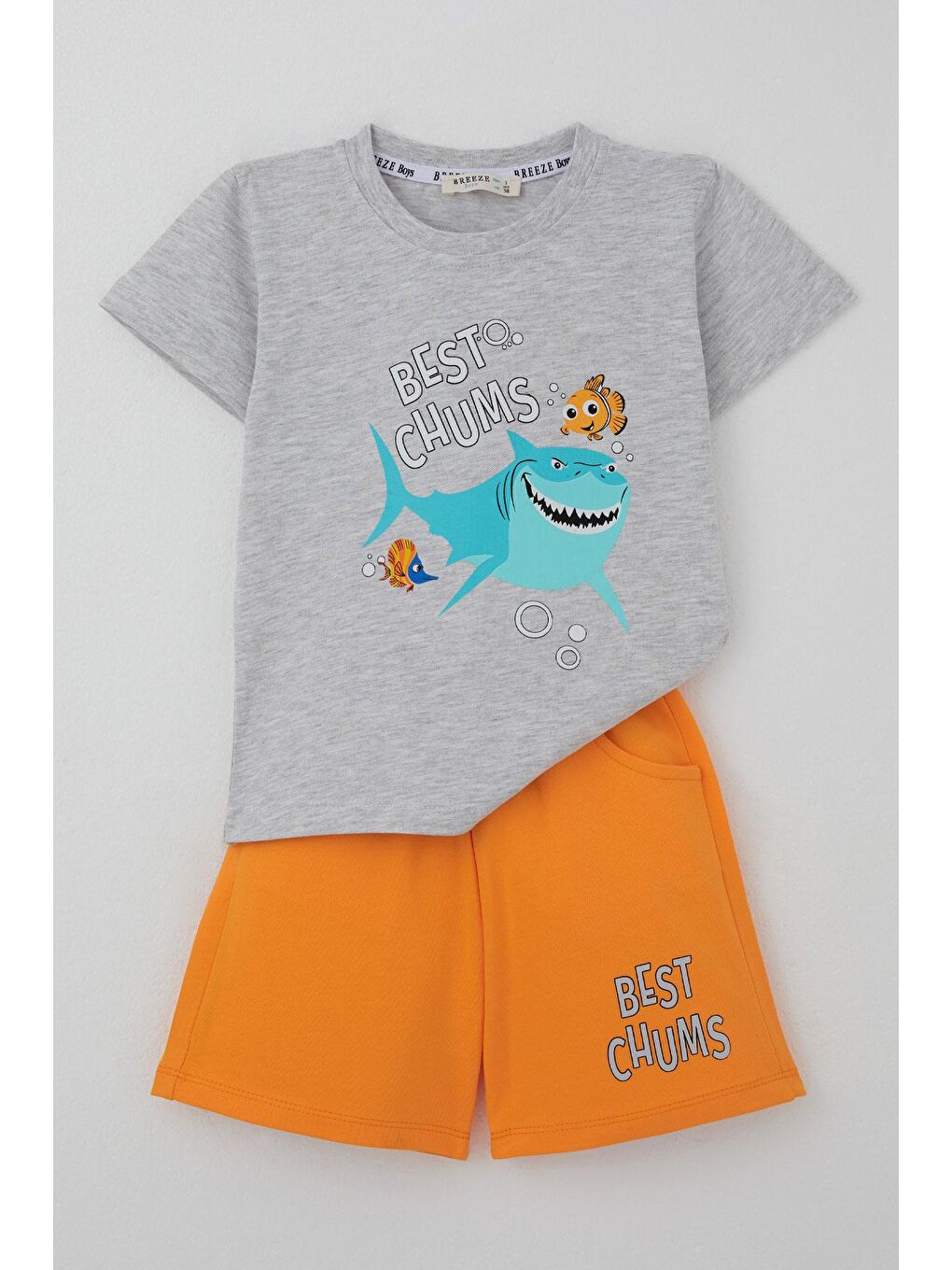 Erkek Çocuk Şortlu Takım Mavi Dünyanın Kahramanları Açık Gri Melanj (1.5-5 Yaş)