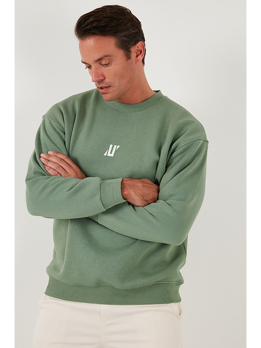 Buratti Yeşil Regular Fit Bisiklet Yaka Pamuklu İçi Tüylü Yumuşak Şardonlu Erkek Sweatshirt  5905405 - 3