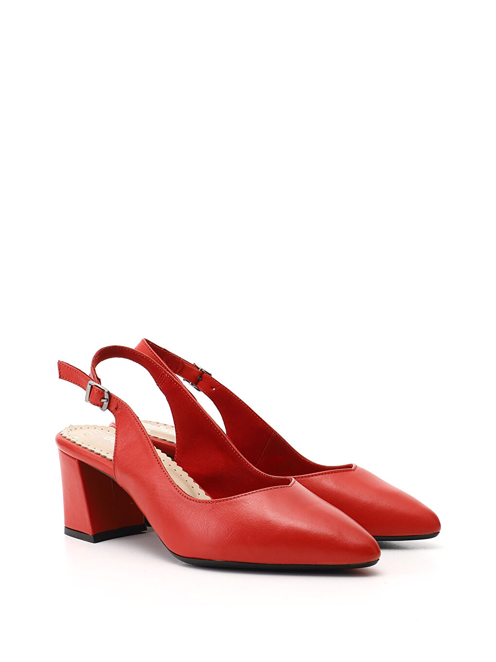 Kırmızı Kadın KIRMIZI Kalın Topuklu Arkası Açık Hakiki Deri Ayakkabı-1