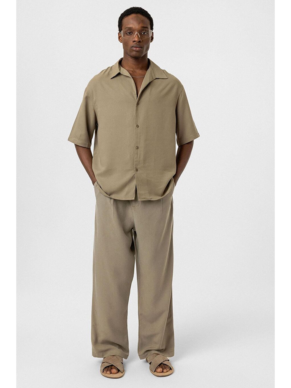 Oversize Lyocell Kumaş Gömlek Haki