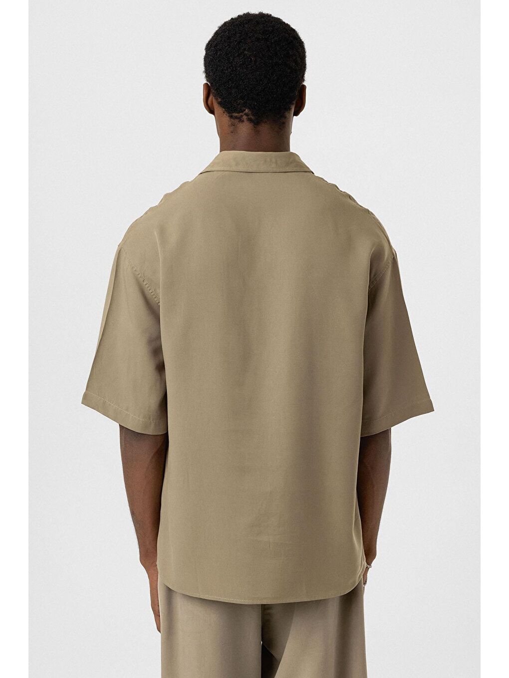 Oversize Lyocell Kumaş Gömlek Haki-4
