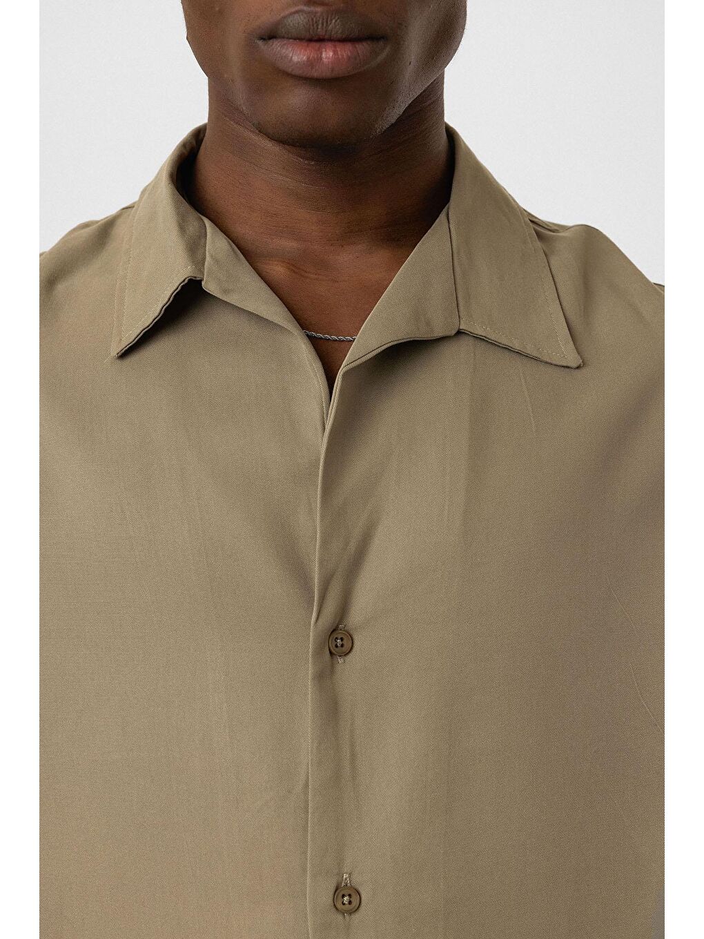 Oversize Lyocell Kumaş Gömlek Haki-5