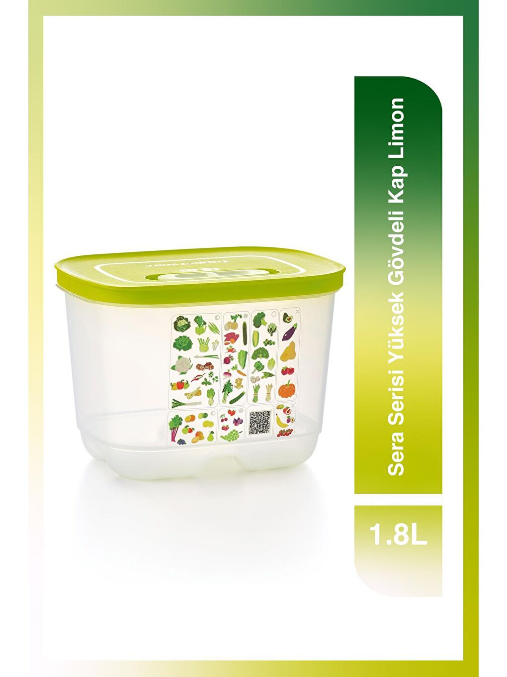 Tupperware Limon Yeşili Sera Serisi Yüksek Gövdeli Kap 1.8L Limon