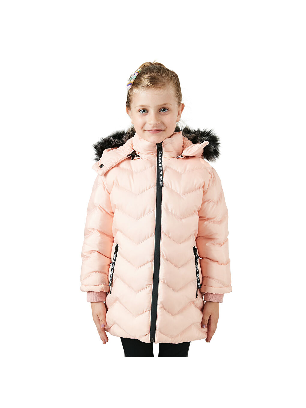 Pembe Pelüş Astarlı Yakası Suni Kürklü Çıkarılabilir Kapüşonlu Kışlık Kız Çocuk Mont 5766041-6